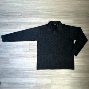 Men's Dark Gray Silk Wool Long Sleeve Pullover Knit L Retro Minimalist Luxury